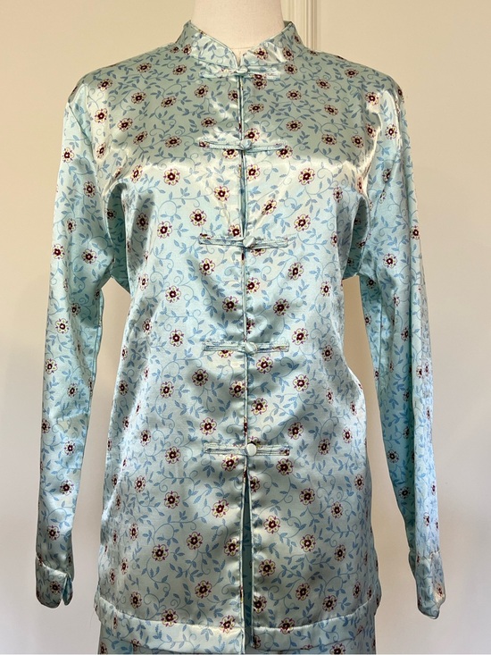 Sarah Spencer Other - Vintage Y2K Ice Blue Satin Floral Frog Closure Mandarin Collar Pajama Set M